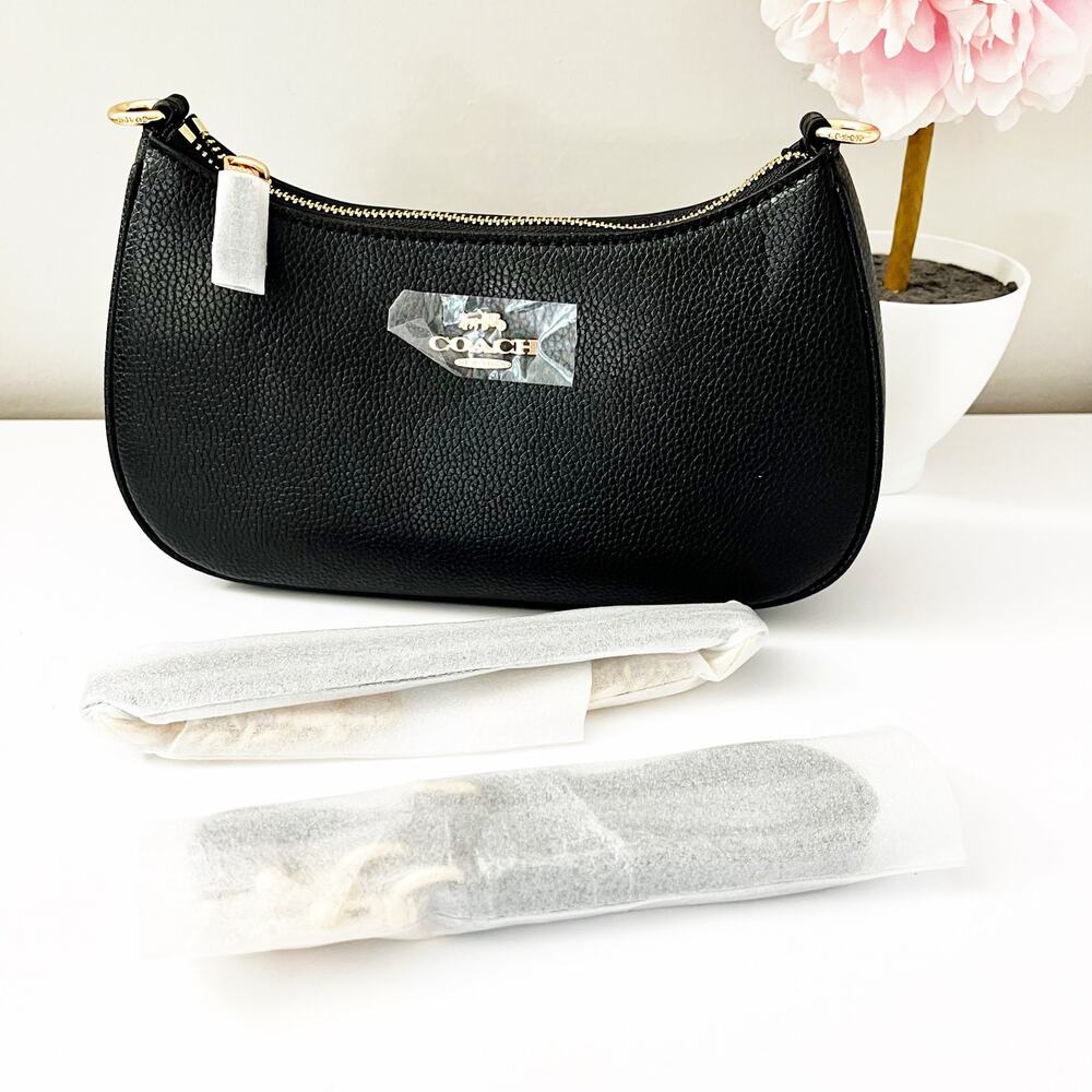 NEW Coach Teri Shoulder Bag in Black Pebbled Leather - Picture 2 of 9